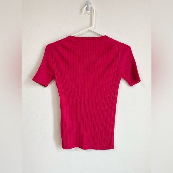 COS Ribbed Knit Silk T-Shirt Top Fuschia Hot Pink - Picture 8 of 9